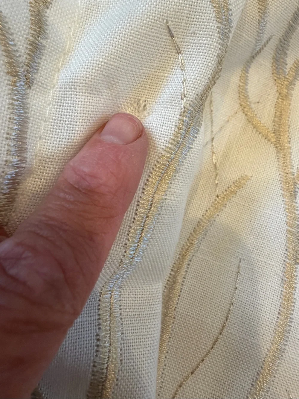 Set of 2 Twin Six Embroidered Curtains Tree Branch white tan 95 x 52 faux linen